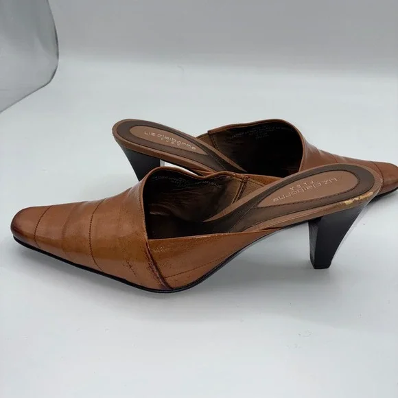 Liz Claiborne Mallory Tan Leather Pointed Toe Mules Shoes Women 6.5M Career Chic - Picture 4 of 12